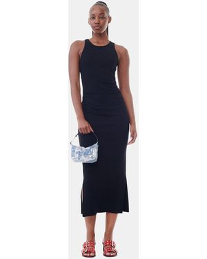 Ganni Soft Cotton Rib Tank Top Long Dress - Blue