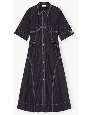 Ganni Cotton Poplin Long Smock Dress in Black | Lyst