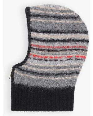 Ganni Striped Soft Wool Balaclava - Grey