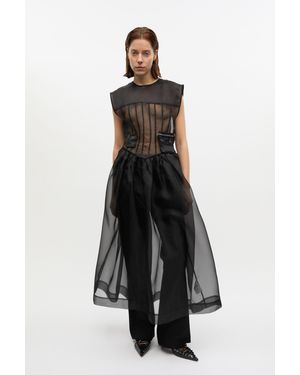Ganni Technical Organza Corset Midi Dress - Black