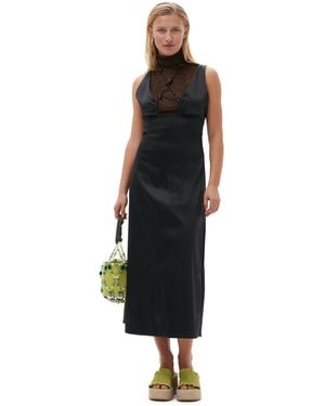 Ganni Double Satin Halter-Neck Dress - Black