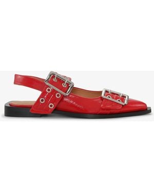 Ganni Feminine Buckle Ballerinas - Red