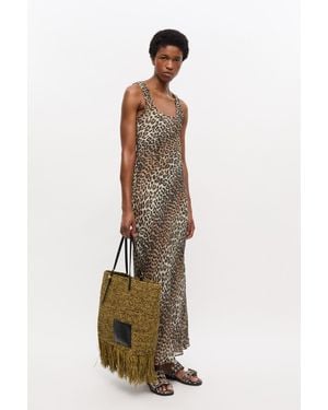 Ganni Raffia Tote Fringes Bag - Natural