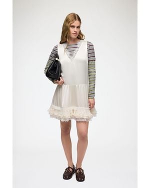 Ganni Kleid Aus Spitzensatin - Natur