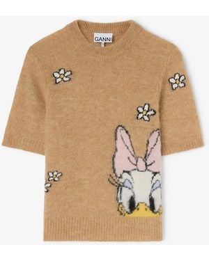 Ganni Daisy Duck Short Sleeve Jumper - Natural