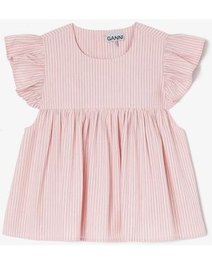 Ganni Frill Sleeve Top - Pink