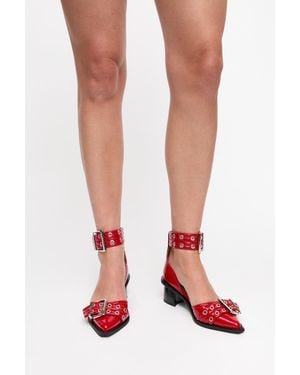 Ganni Feminine Buckle Open Cut Pumps - Red