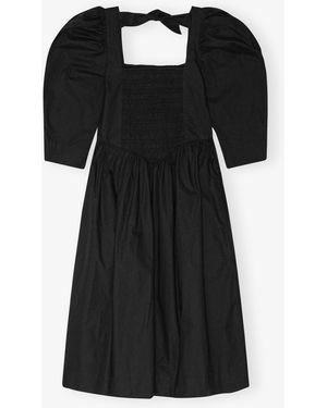 ganni black cotton poplin long smock dress GANNI Women's Cotton Poplin Open-Neck Smock Long Dress