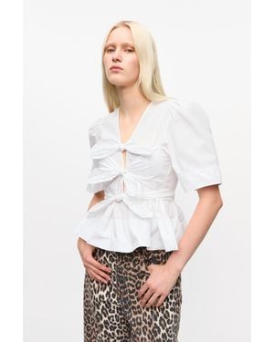 Ganni Washed Stretch Cotton Tie Strap Blouse - White