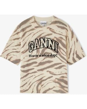 Ganni Short Sleeve Jumper - Natural