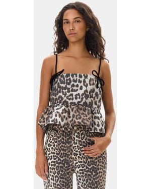 Ganni Leopard-Jacquard Top - Brown