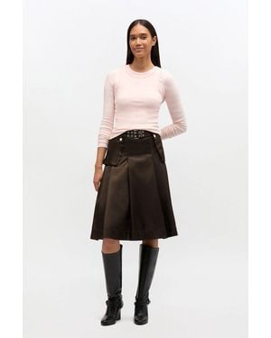 Ganni Duchesse Nylon Pleated Skirt - Brown