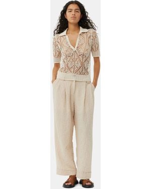 Ganni Textured Suiting Mid Waist Pants - Natural