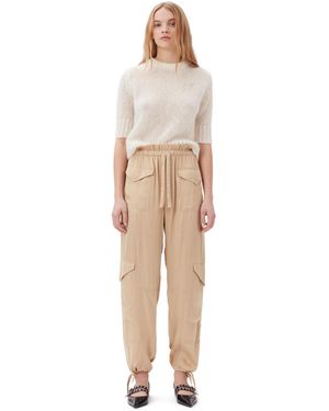 Ganni Washed Satin Pocket Pants - Natural