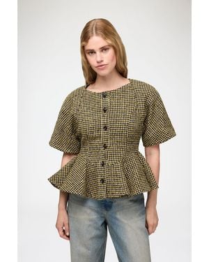 Ganni Bluse Mit Gelbem Karomuster - Grün