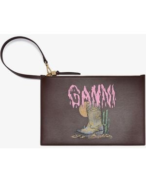 Ganni Bou Flat Pouch With Western Boot - Brown