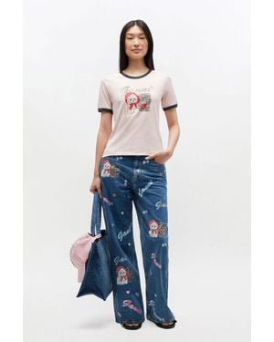 Ganni Cropped Animal T-Shirt - Blue