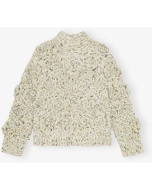 Ganni Ivory Flower Crochet Jumper - Natural