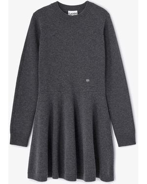 Ganni Wool Mini Dress - Blue