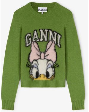 Ganni Daisy Duck Brushed Wool Jumper - Green