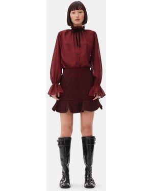 Ganni Herringbone Wool Mini Skirt - Red