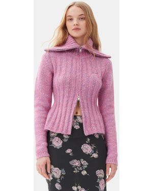 Ganni Highneck Zip Cardigan - Pink