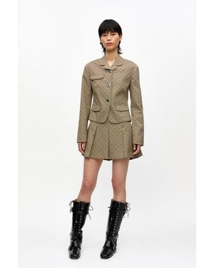 Ganni Flock Check Suiting Mini Skirt - Natural