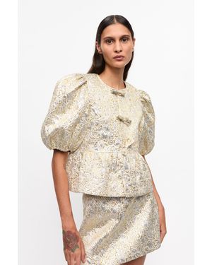 Ganni And Peplum Tie String Blouse - Natural