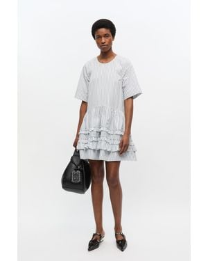 Ganni Striped Organic Cotton Mini Dress - White