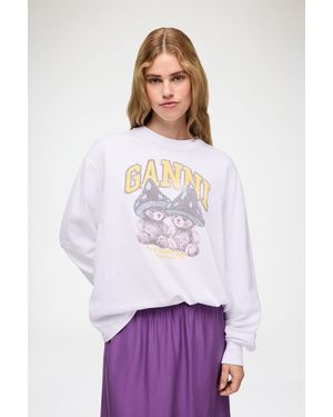 Ganni Long-Sleeve T-Shirt With Mushroom Teddy - White