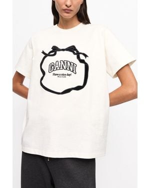 Ganni Off- Relaxed Bow T-Shirt - White