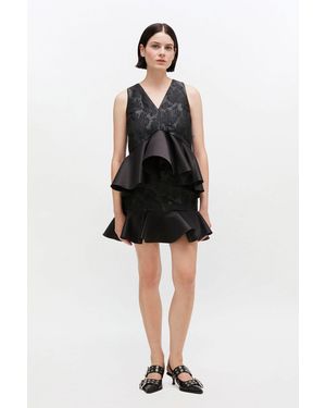 Ganni Satin Cloque Peplum Top - Black
