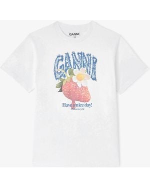 Ganni T-Shirt With Strawberry - White