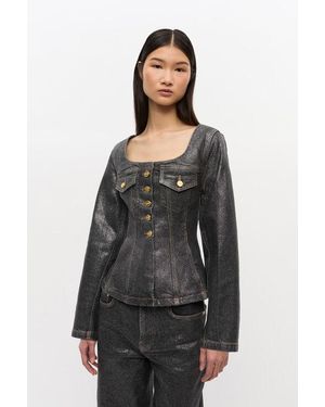 Ganni Jeansblazer Mit Schimmernder Folie - Schwarz