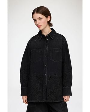 Ganni Hemd Aus Denim Mit Broderie Anglaise Bio-Baumwolle - Schwarz