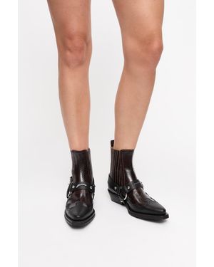Ganni Dark Burgundy Low Cut Western Chelsea Boots - Black
