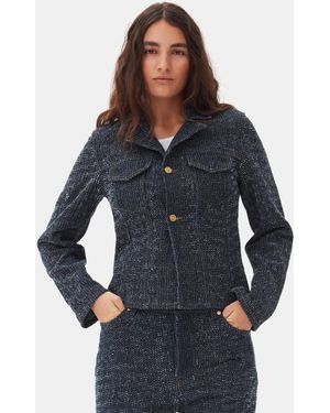 Ganni Fluffy Denim Fitted Blazer - Blue