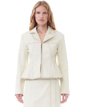 Ganni Canvas Fitted Blazer - White