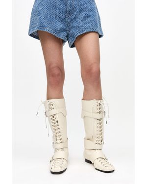 Ganni Ivory Lace-Up High Boots - Blue