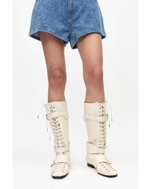 Ganni Ivory Lace-Up High Boots - Blue