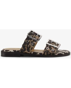 Ganni Feminine Buckle Two-Strap Sandals - White