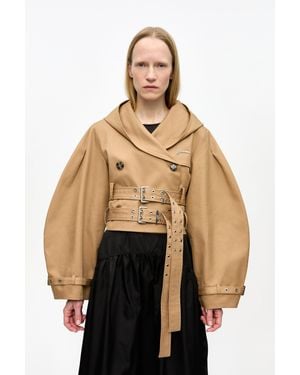 Ganni Camel Bonded Cotton Short Trench Jacket - Natural