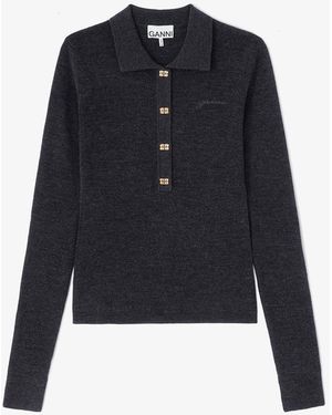 Ganni Knitted Polo Shirt - Blue
