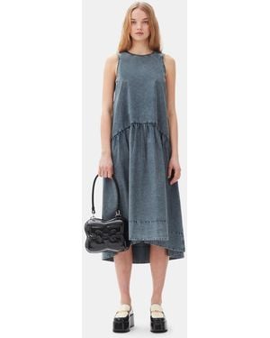 Ganni Cotton Poplin Open Back Midi Dress - Blue