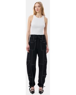 Ganni Light Slub Pocket Trousers - Black