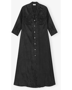 Ganni Fluid Cupro Maxi Dress - Black
