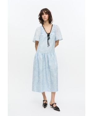 Ganni Textured Cloque Midi Dress - Blue