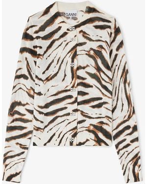 Ganni Cardigan En Coton Zébré Biologique - Blanc