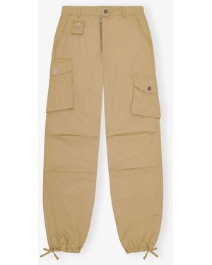 Ganni Camel Washed Cotton Twill Trousers - Metallic