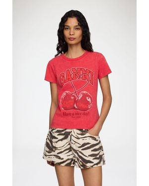 Ganni Baby Fit T-Shirt With Cherry - Red